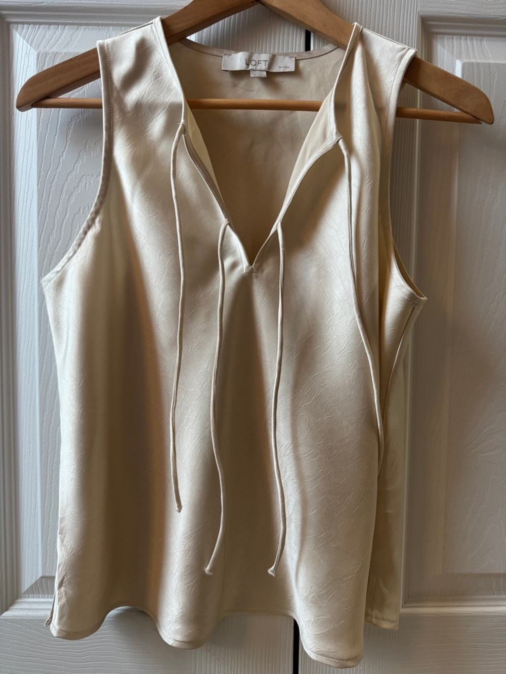 LOFT Cream Satin Sleeveless Tie-Neck Top